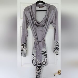 Roberto Cavalli Gray and Black Snake Print Blouse